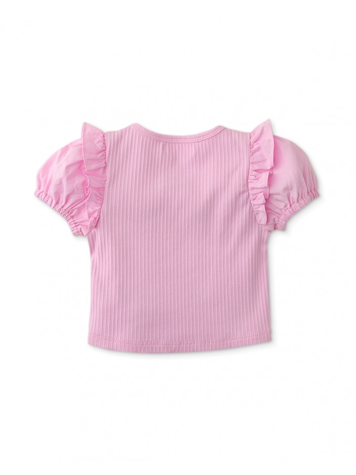 Baby Girls Bubble Sleeve Rib Top with Ruffles