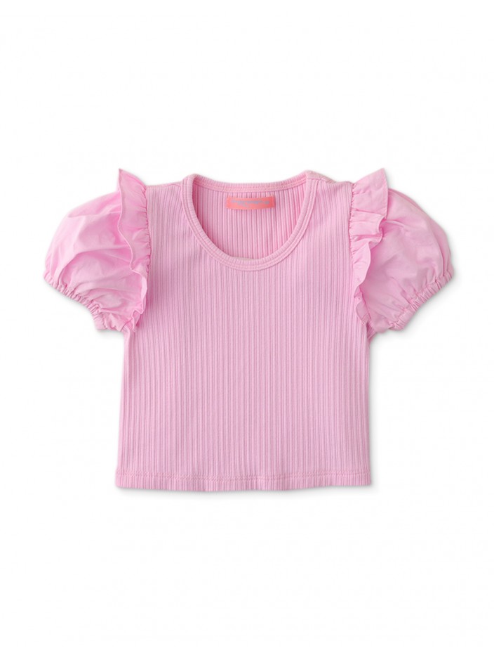 Baby Girls Bubble Sleeve Rib Top with Ruffles