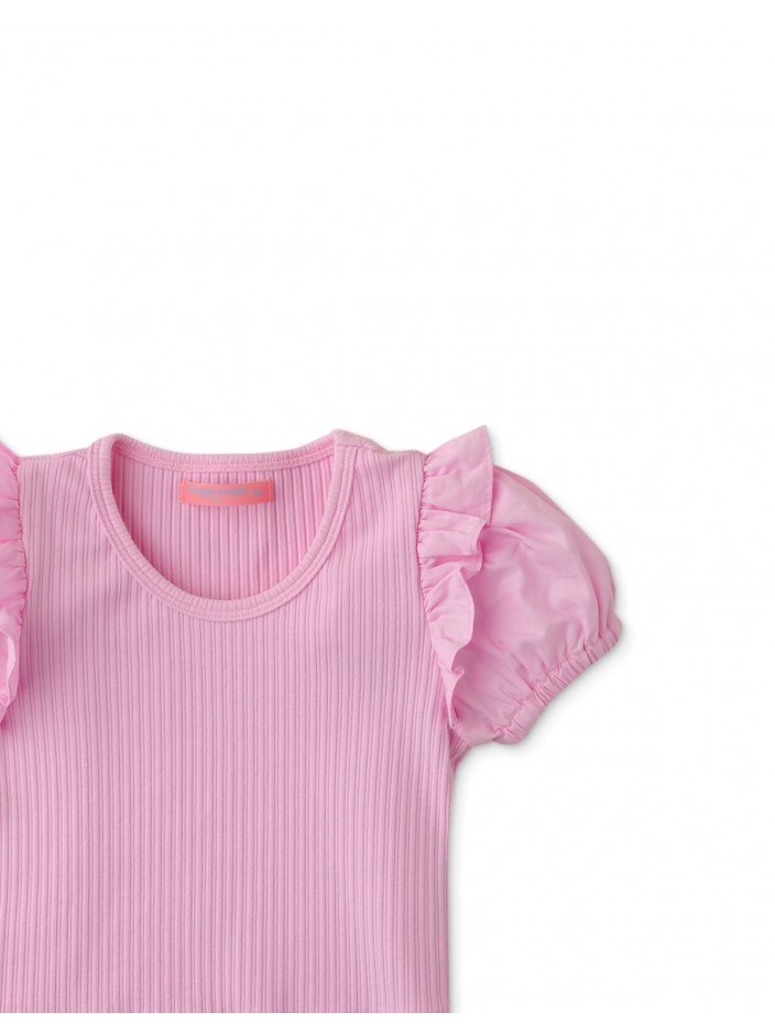 Baby Girls Bubble Sleeve Rib Top with Ruffles