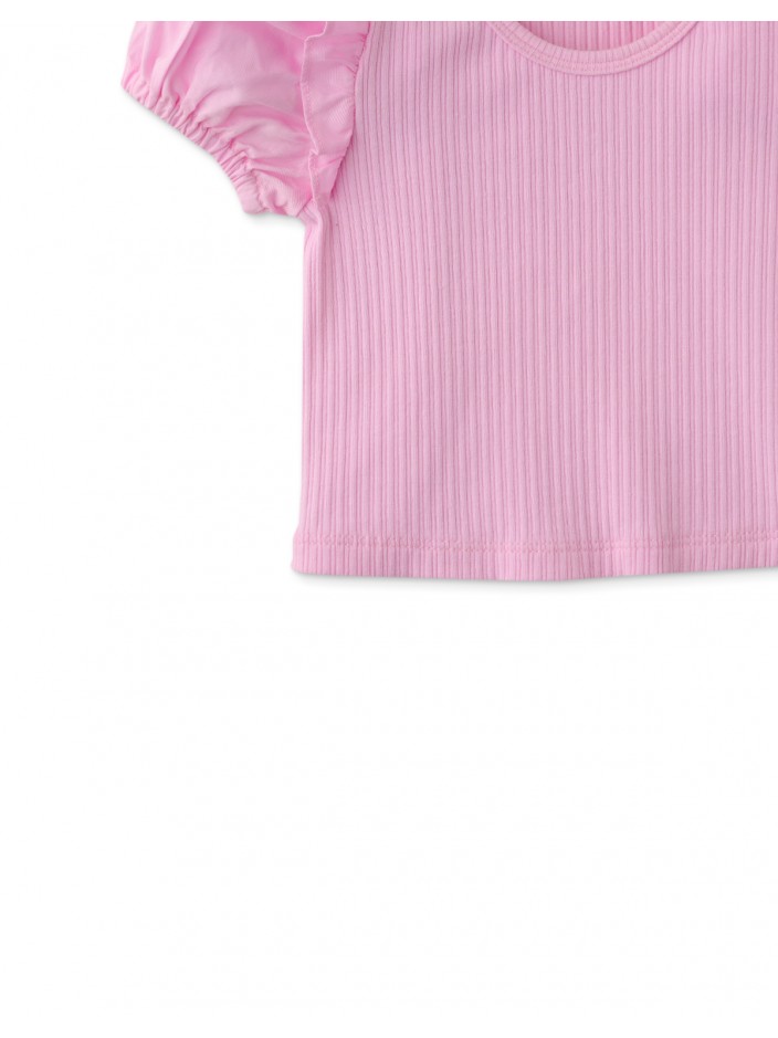 Baby Girls Bubble Sleeve Rib Top with Ruffles