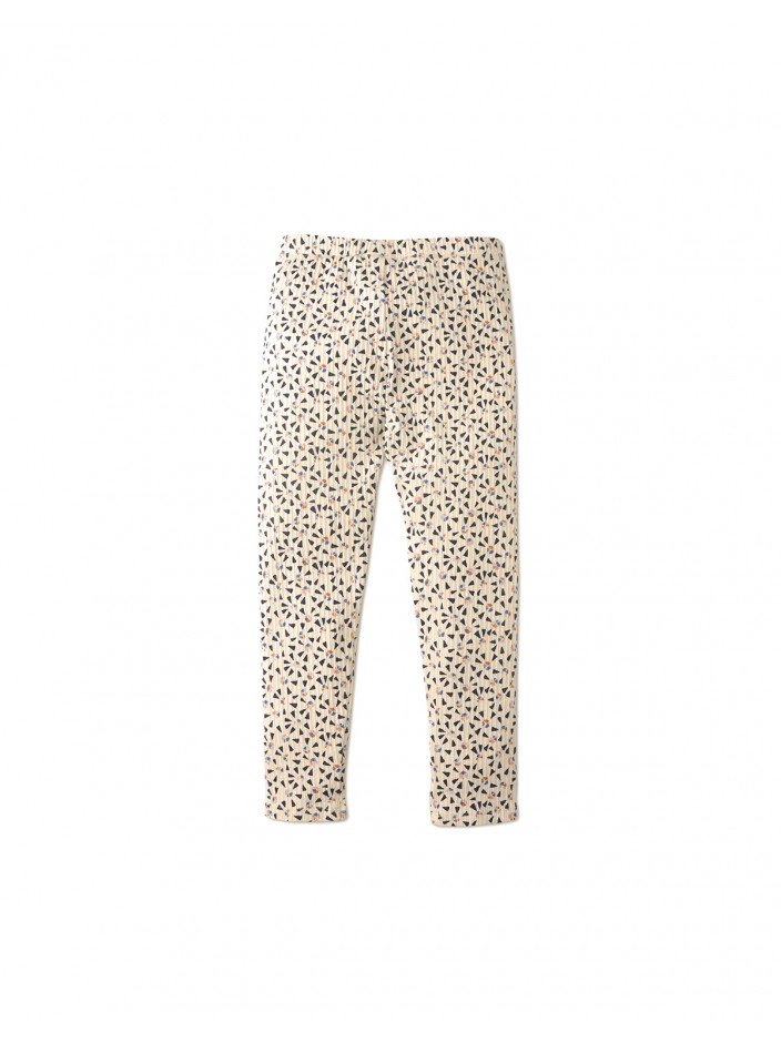 Girls' Ditsy Print Ribbed Leggings with Pocket and Contrast Ties