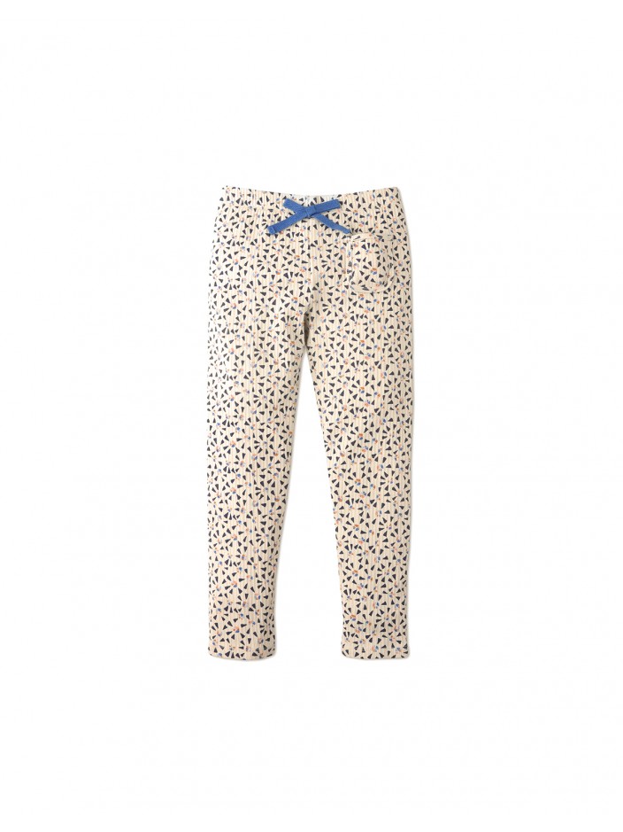 Girls' Ditsy Print Ribbed Leggings with Pocket and Contrast Ties