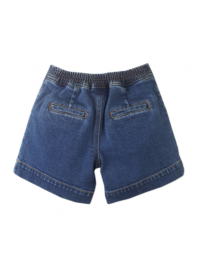 Girls Denim Utility Short with Patch Pockets and Contrast Top