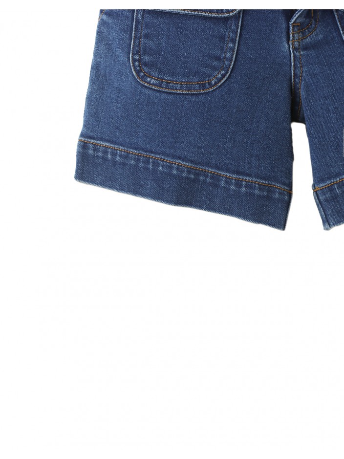 Girls Denim Utility Short with Patch Pockets and Contrast Top