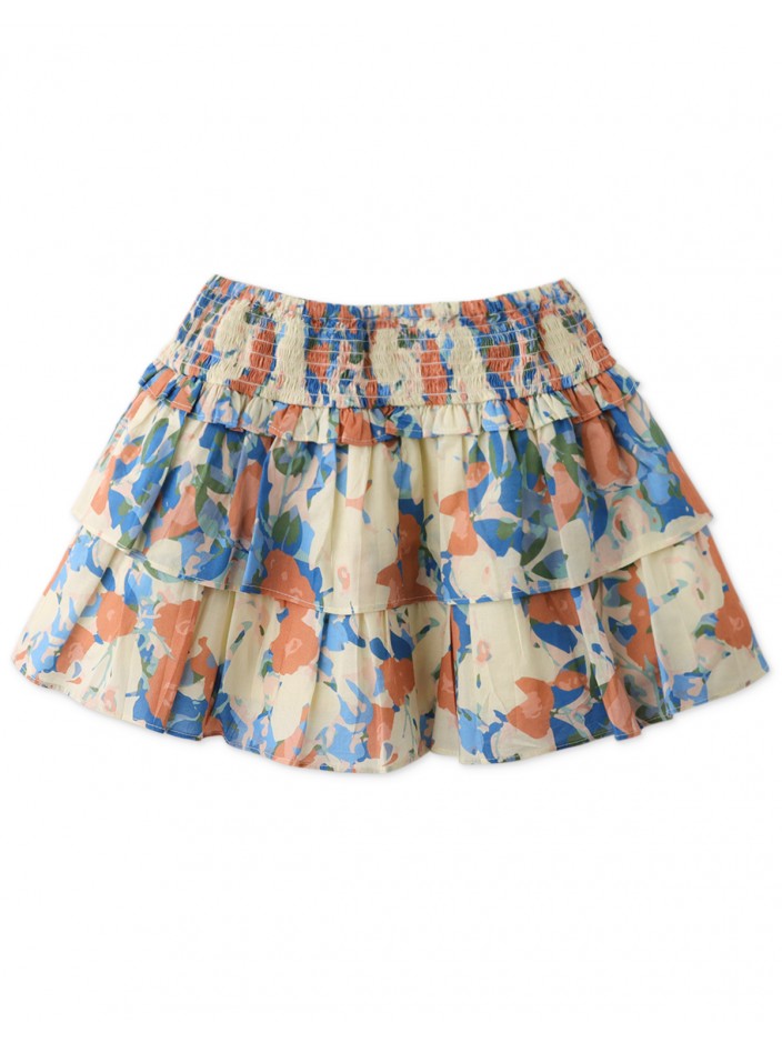 Girls' Floral Print Tiered Skirt with Smocked Yoke