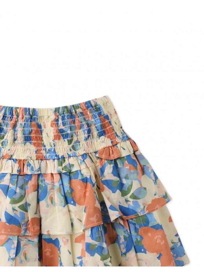 Girls' Floral Print Tiered Skirt with Smocked Yoke