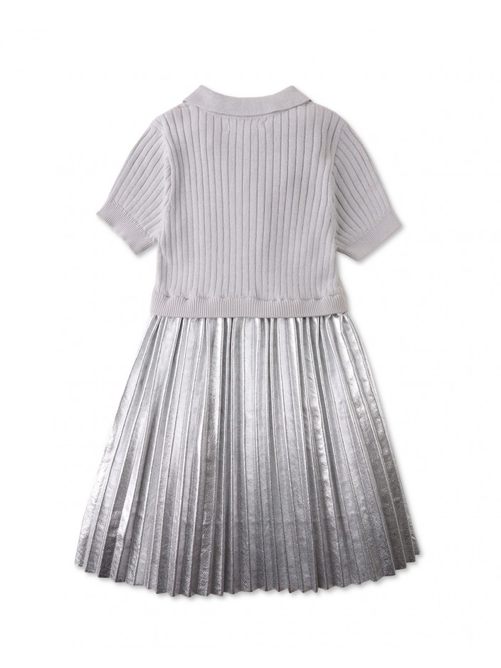 Girls' Knitted Bodice Dress with Metallic Pleated Skirt