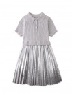 Girls' Knitted Bodice Dress with Metallic Pleated Skirt