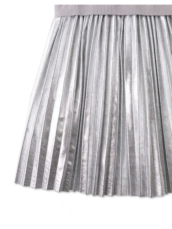 Girls' Knitted Bodice Dress with Metallic Pleated Skirt