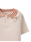 Girls' Ribbed with Sliver Lurex Top with Stripey Collar & Frills