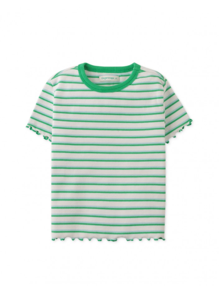 Girls' Stripey Ribbed Baby Tee with Contrast Ribbing