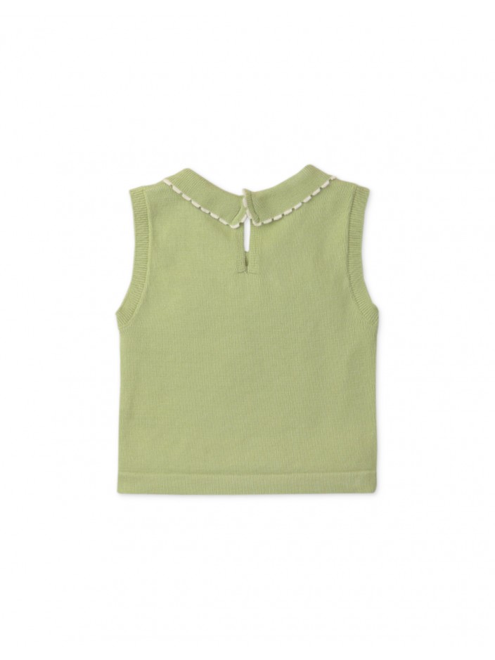 Baby Girls' Knitted Blouse with Contrast Color Tipping