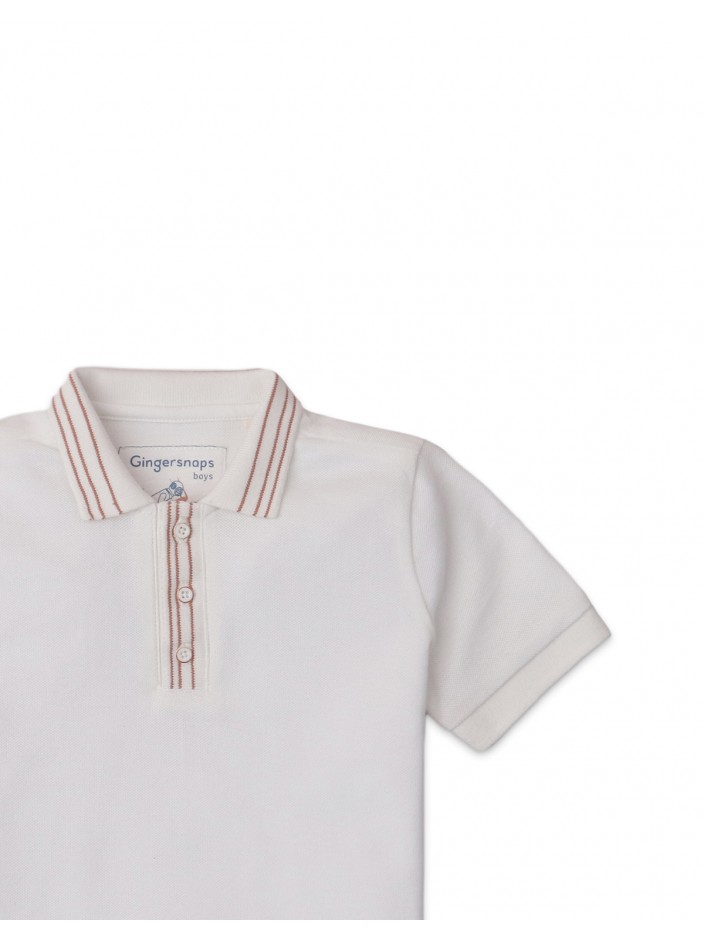 Boys' Polo with Stripe Flat Knit Collar