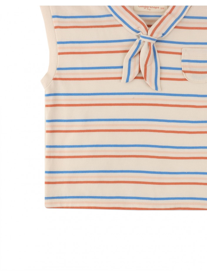 Baby Girls' Multicolor Stripey Collared Sleeveless Top with Pocket