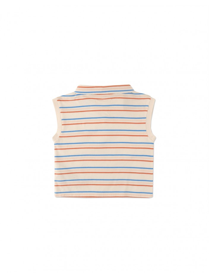 Baby Girls' Multicolor Stripey Collared Sleeveless Top with Pocket