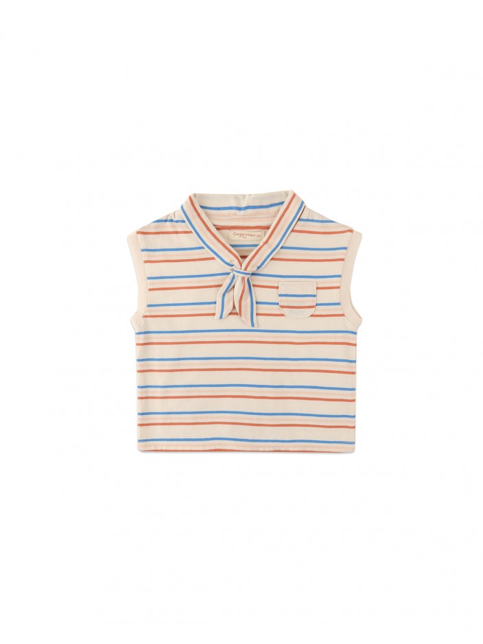 Baby Girls' Multicolor Stripey Collared Sleeveless Top with Pocket