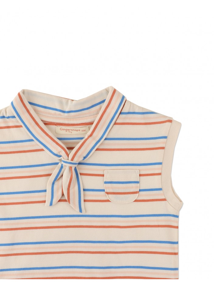 Baby Girls' Multicolor Stripey Collared Sleeveless Top with Pocket