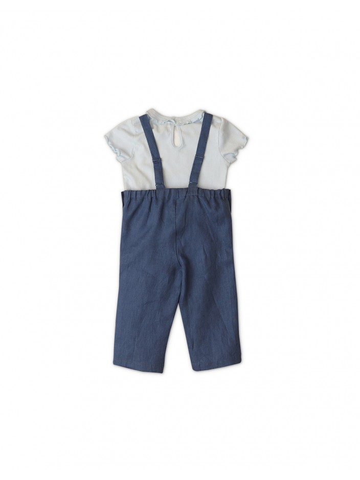 Baby Girls' Embroidered Scallop Jumpsuit with Inner Ribbed Tee