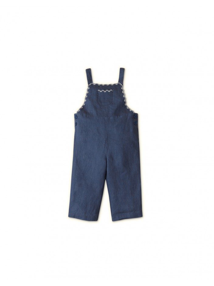 Baby Girls' Embroidered Scallop Jumpsuit with Inner Ribbed Tee