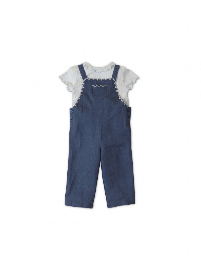 Baby Girls' Embroidered Scallop Jumpsuit with Inner Ribbed Tee