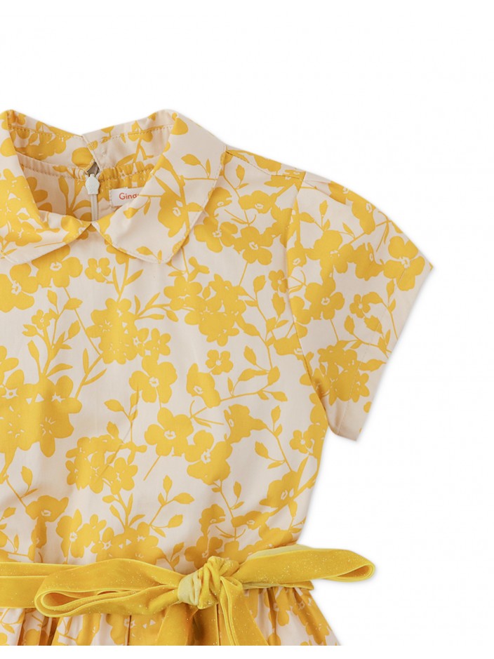 Baby Girls' Floral Print Waisted Dress with Collar and Sash
