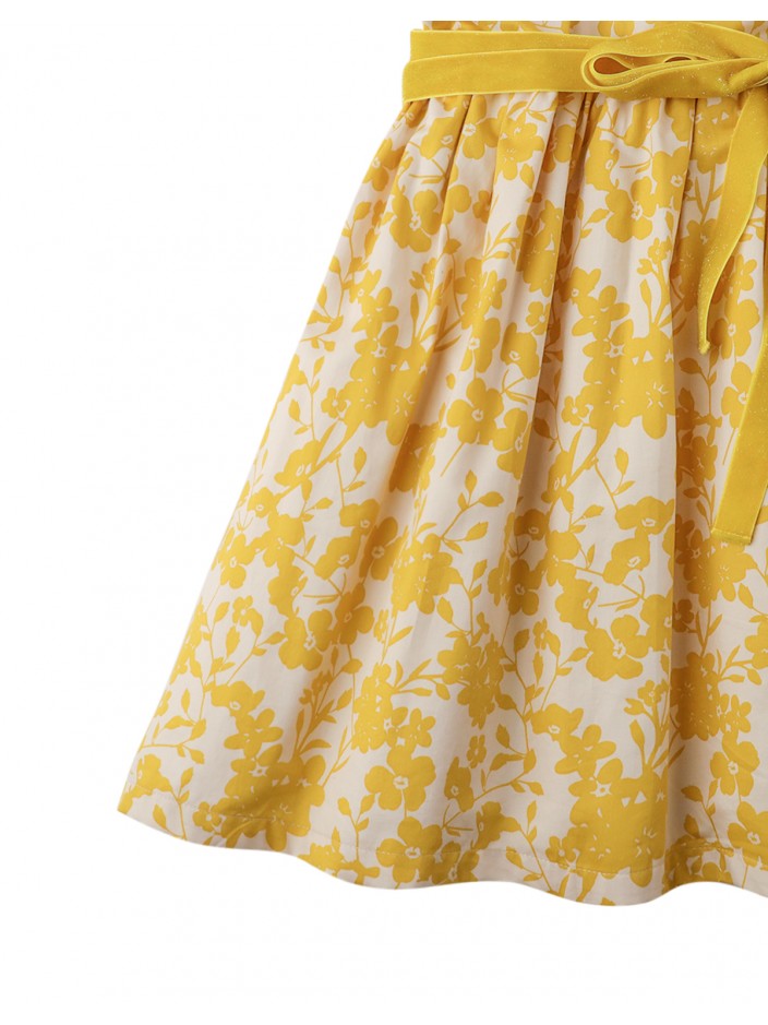 Baby Girls' Floral Print Waisted Dress with Collar and Sash