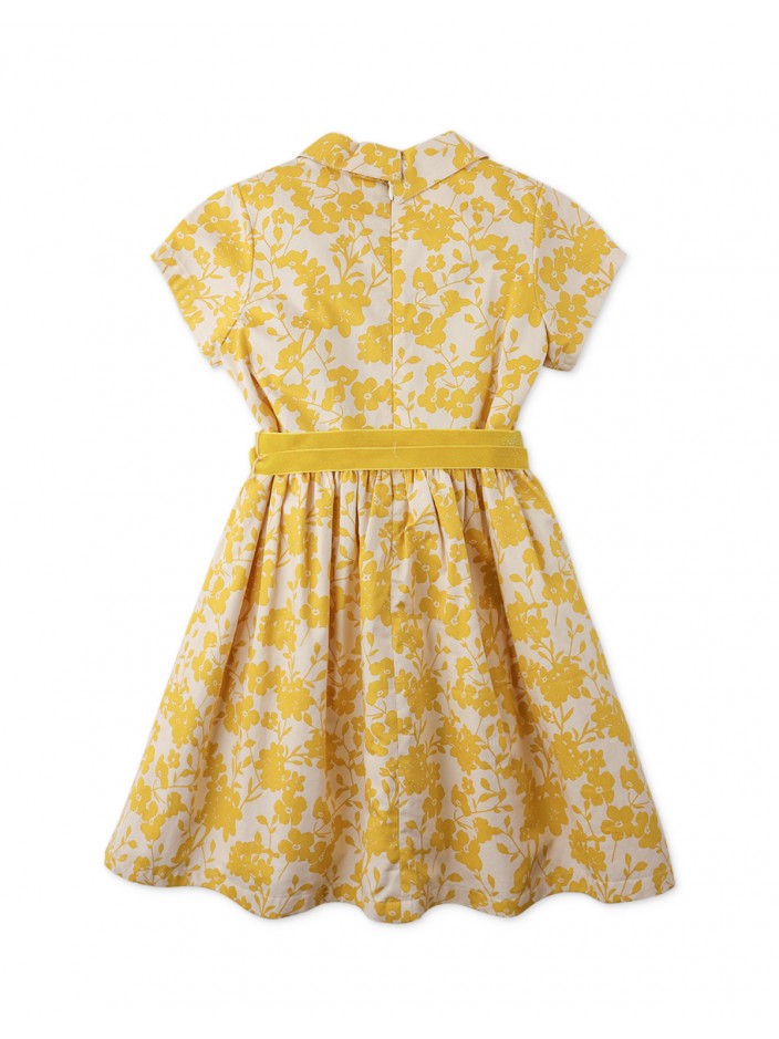 Baby Girls' Floral Print Waisted Dress with Collar and Sash