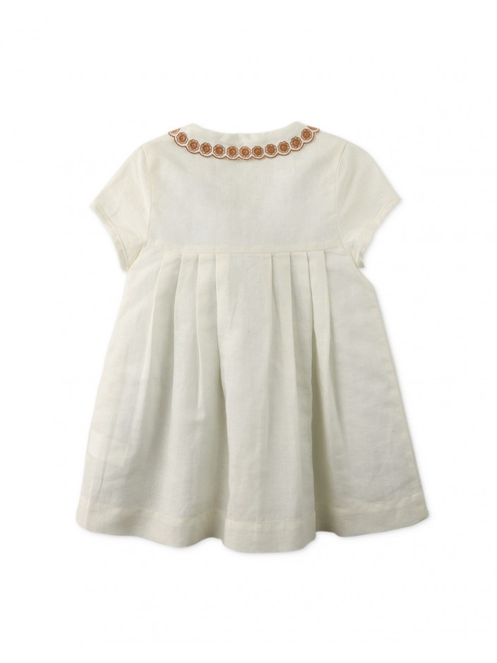 Baby Girls' Empire Cut Pleated Dress with Embroidered Collar