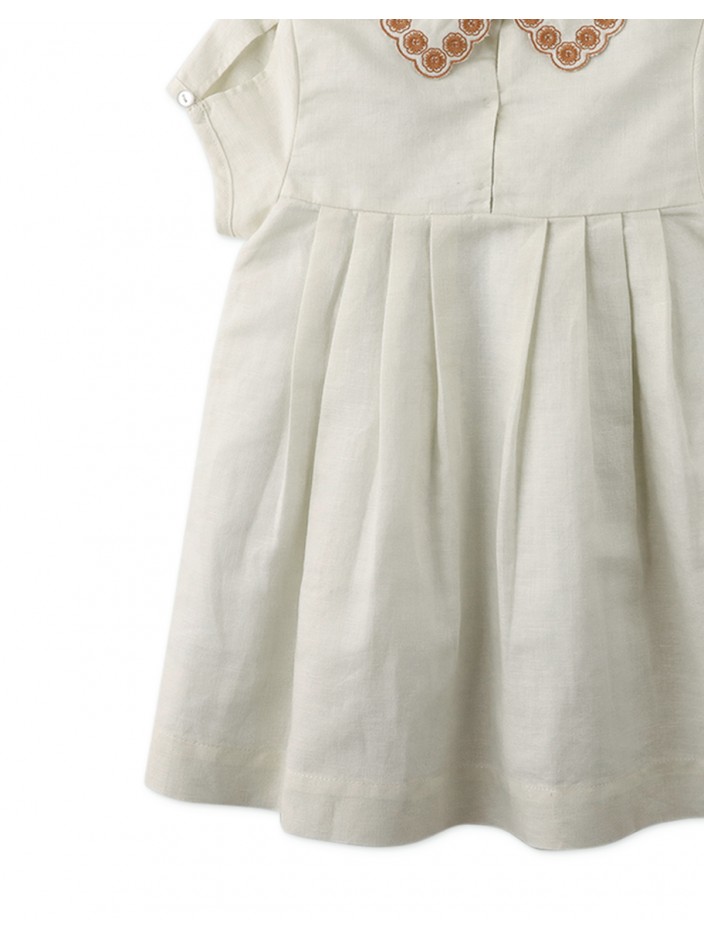 Baby Girls' Empire Cut Pleated Dress with Embroidered Collar