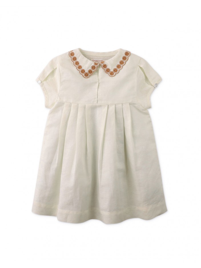 Baby Girls' Empire Cut Pleated Dress with Embroidered Collar