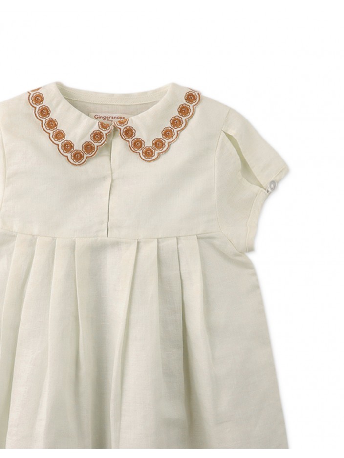 Baby Girls' Empire Cut Pleated Dress with Embroidered Collar