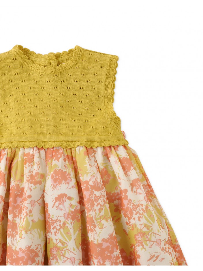 Baby Girls' Pointelle Bodice & Printed Cotton Combi Dress